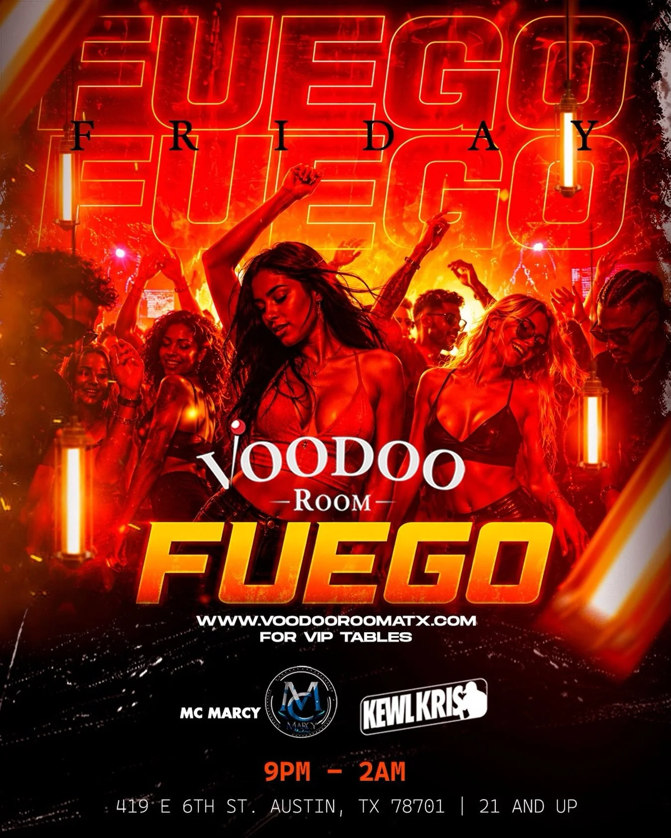🔥 Fuego Friday at Voodoo Room 🔥

The weekend starts here. 🎶🍾
Good music, great vibes, and the best crowd in Austin.

📍 Voodoo Room
⏰ 9PM &ndash; 2AM
🔞 21+

#FuegoFriday #VoodooRoomATX #AustinNightlife #SixthStreet