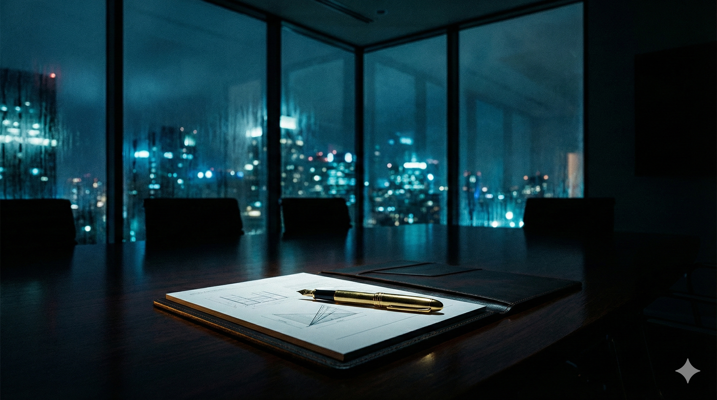 Cinematic boardroom atmosphere