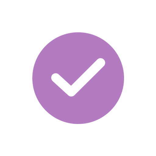 Purple circle with a white check mark inside