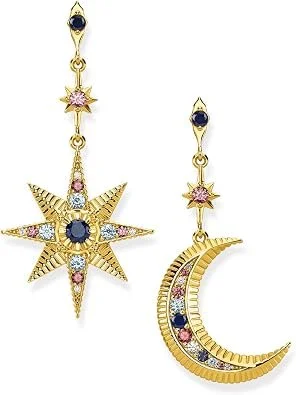 Thomas Sabo Royalty Star & Moon Earrings 925 Sterling Silver 18K Yellow Gold Plated