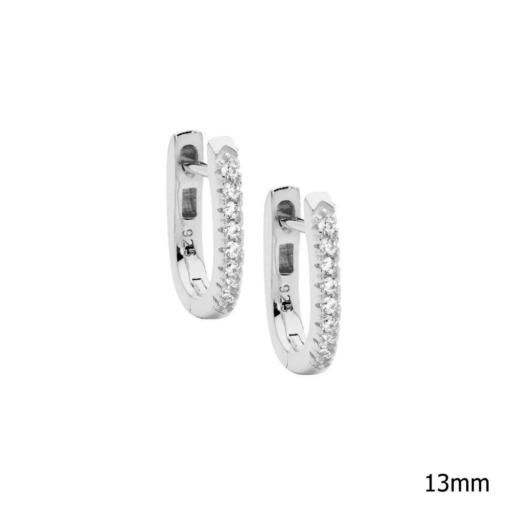 Ellani 13mm oval hoop earrings set with cubic zirconias E604S