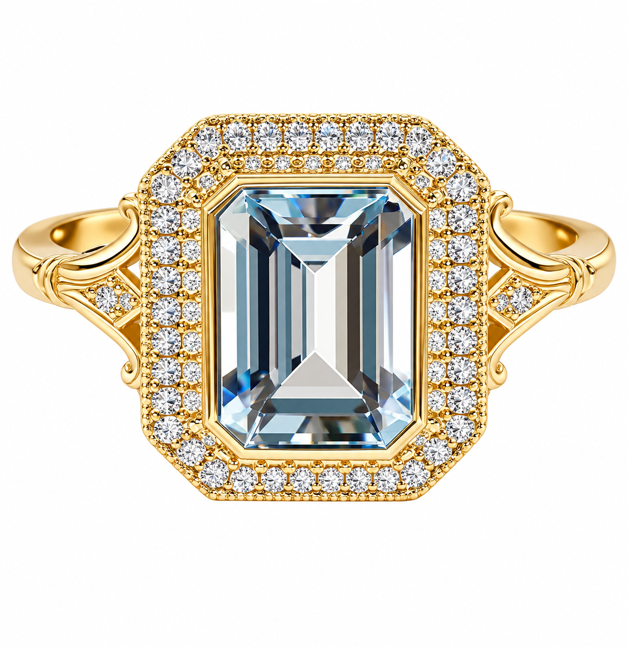 9ct Yellow Gold Aquamarine and Diamond Ring