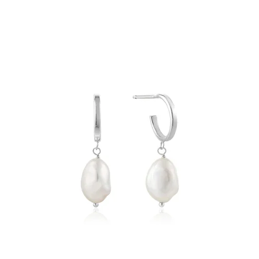Ania Haie Silver Pearl Mini Hoop Earrings