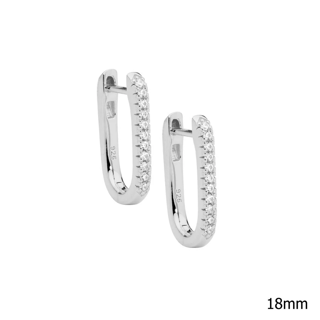 Ellani 18mm sterling silver oval hoop earrings with cubic zirconias E610S