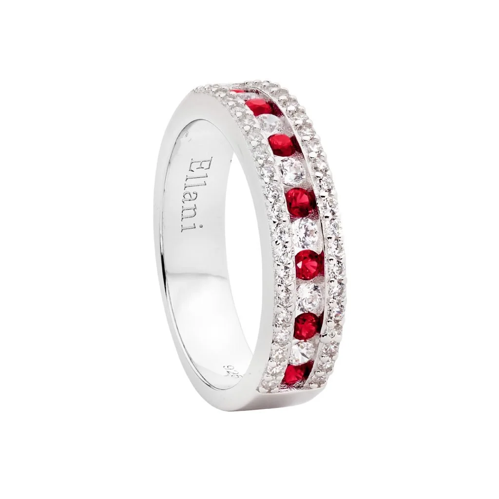 Ellani Red and White Cubic Zirconia Channel Set Centre Row
