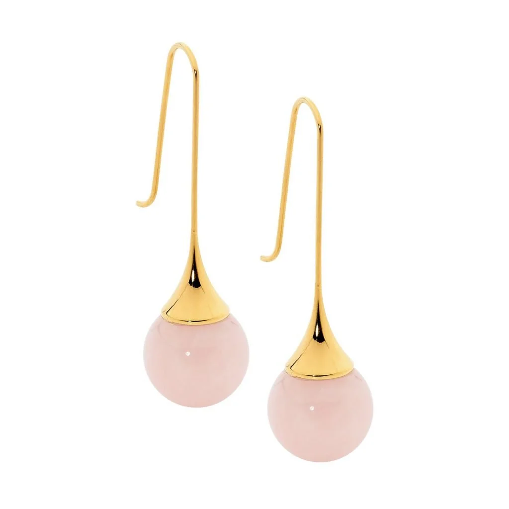 Long Drop Earrings with Rose Quartz Ball