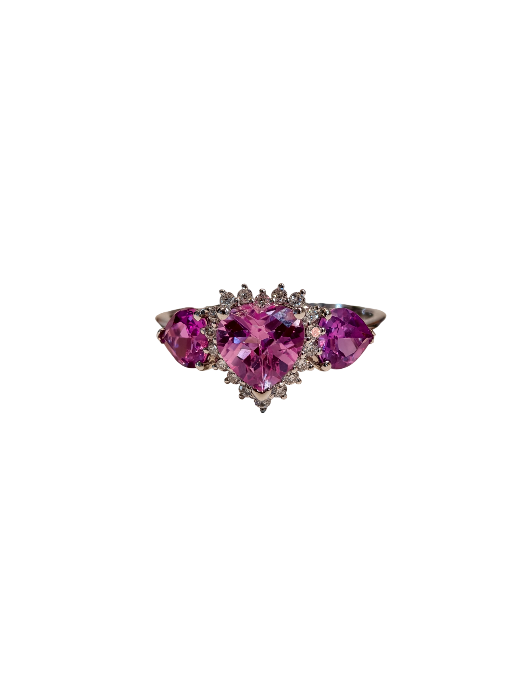Lara Pink Saphire Heart Ring Set In 9ct White Gold