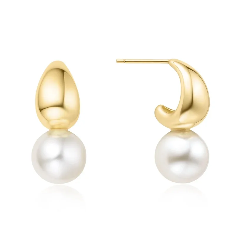 Ania Haie Gold Shell Pearl Dome Hoop Earrings