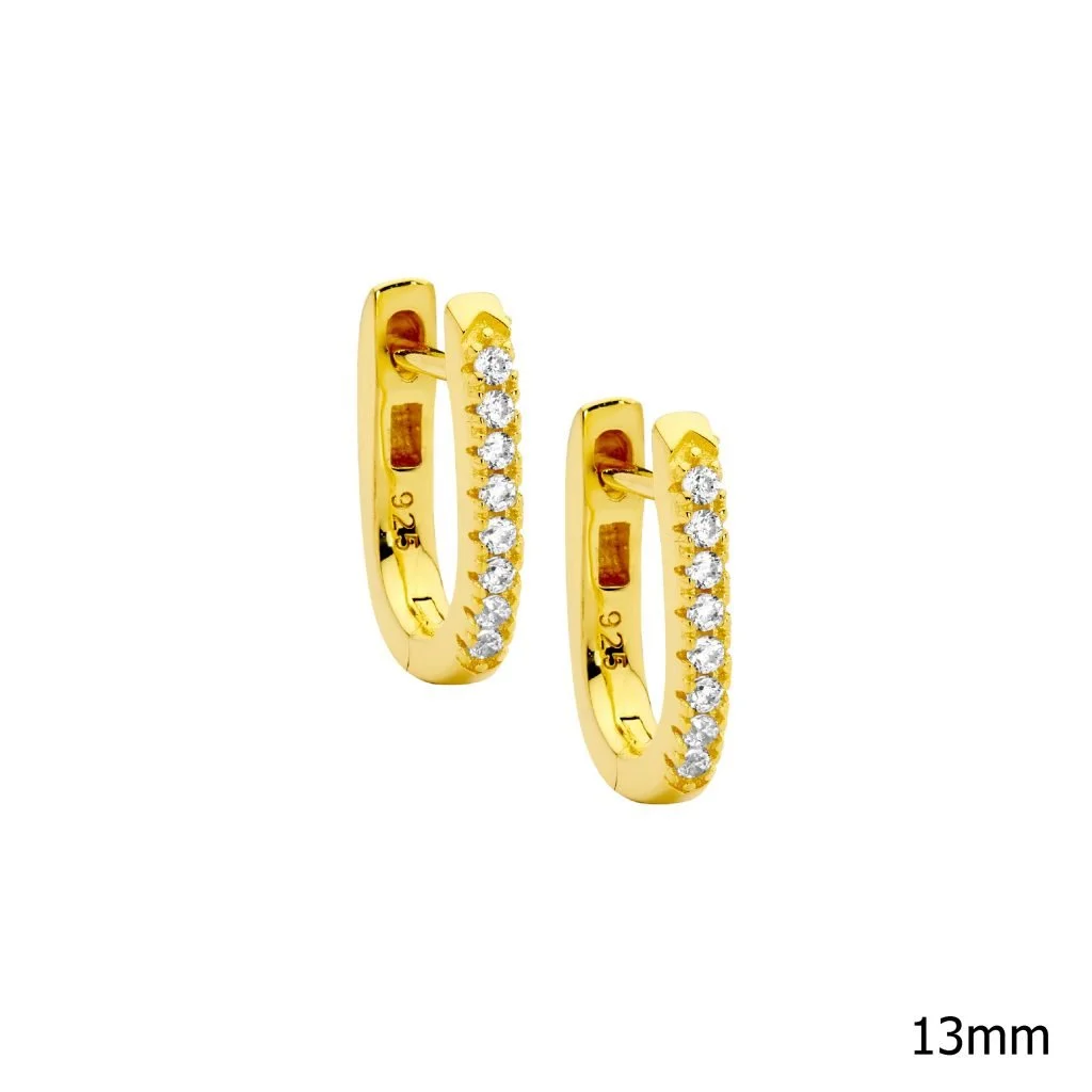 Ellani 13mm oval hoop earrings set with cubic zirconias   E604G
