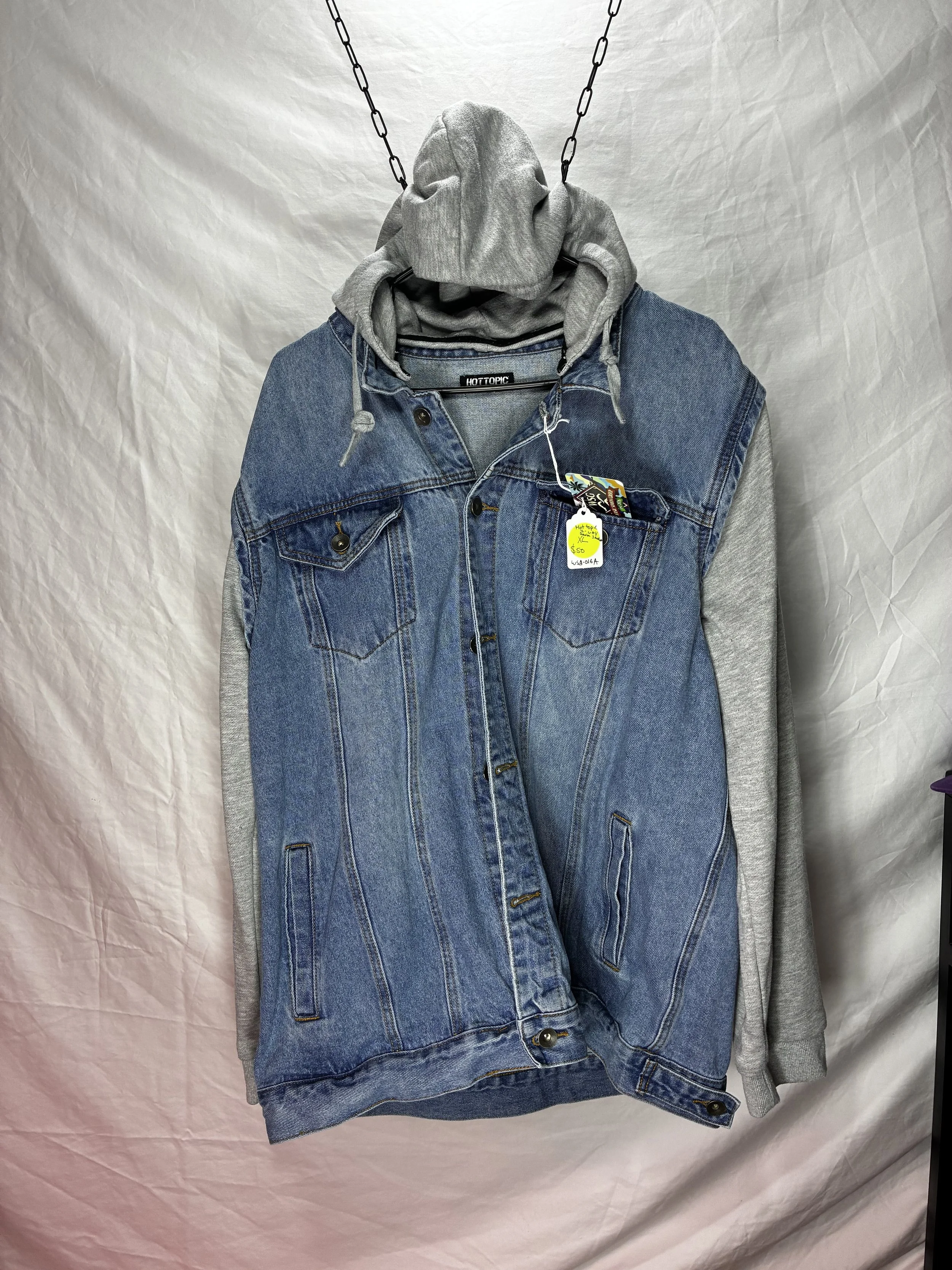 XL Hot Topic Denim 2-Way Zip-Up Hoodie