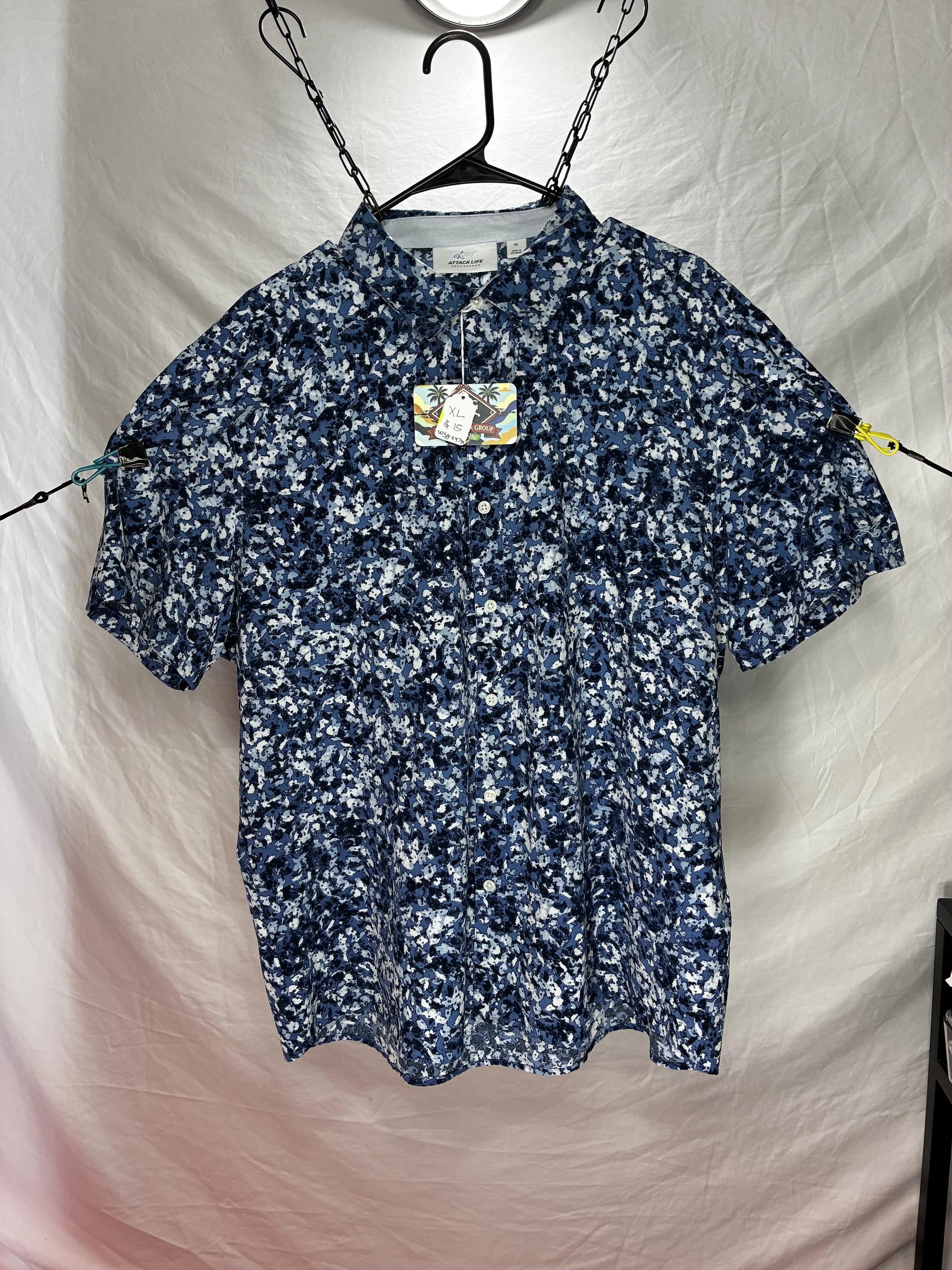 XL 'Greg Norman - Attack Life' Blue Collage Button Up Shirt