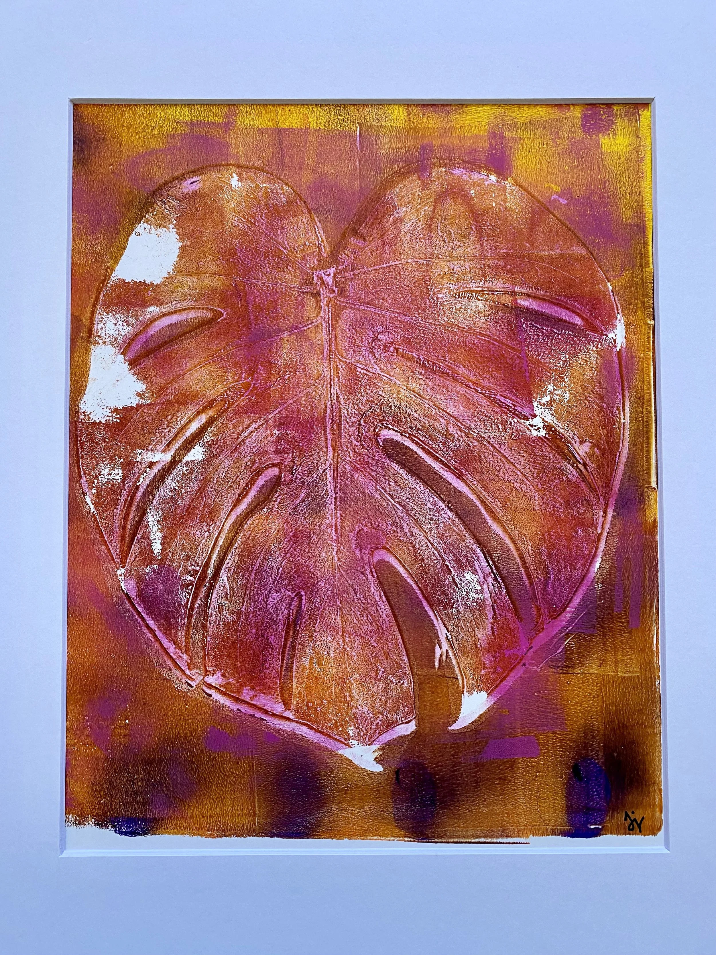 Monstera Leaf (yellow + pinks)