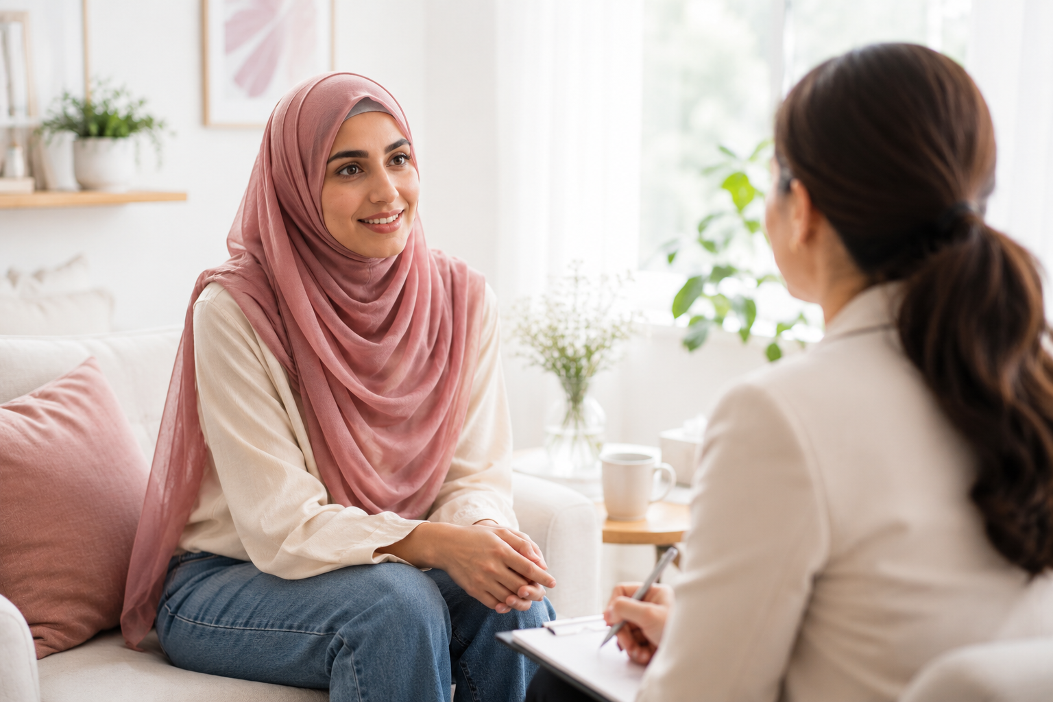 immigrant Therapy  in a Sunlit Room