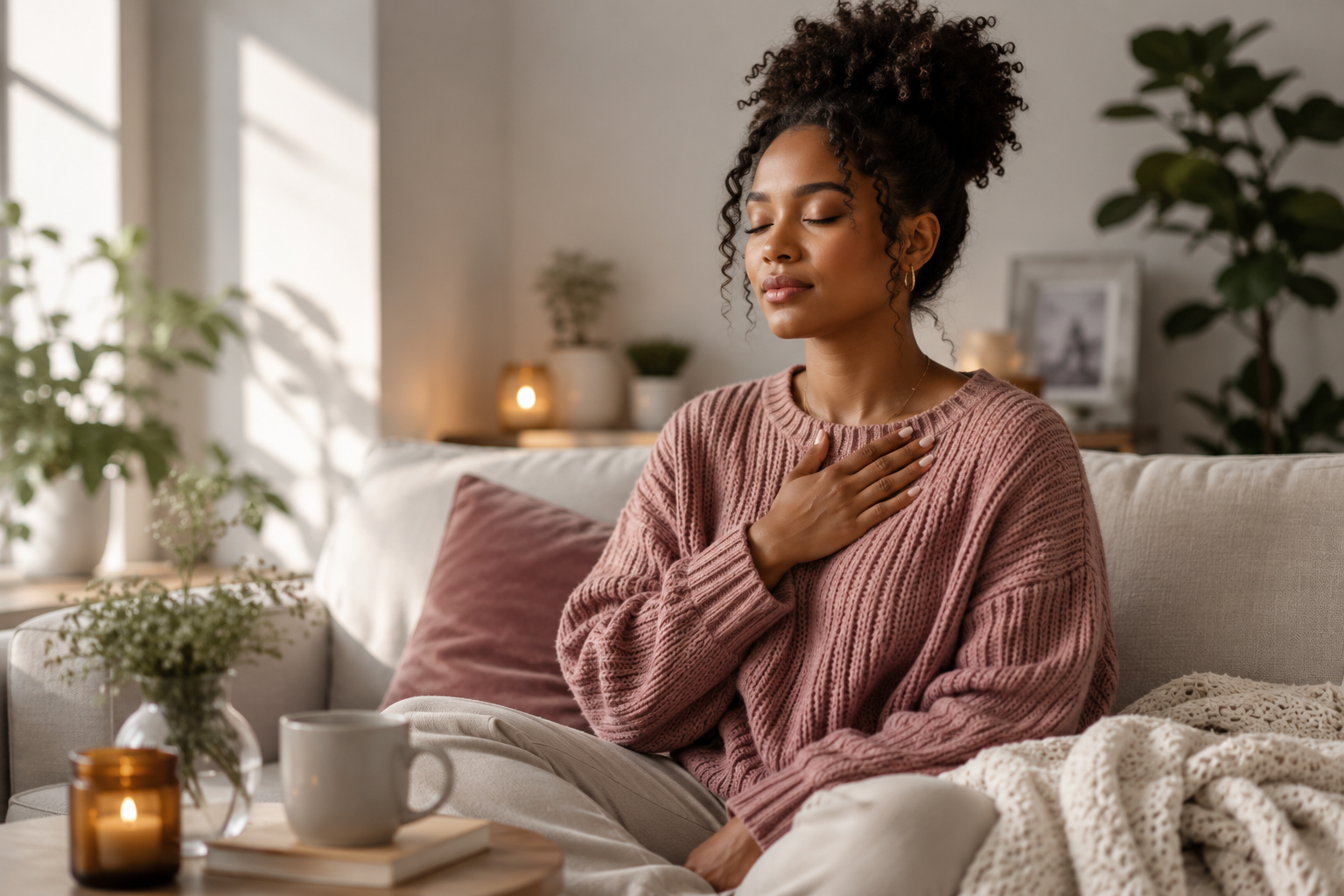 Mindfulness in a Cozy Living Room