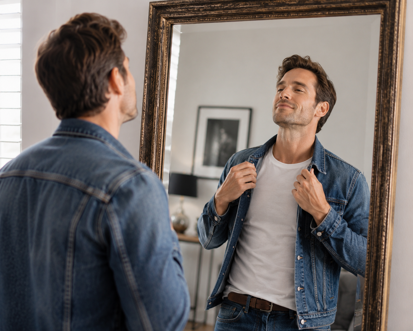 man in Mirror Self-Admiration in Denim