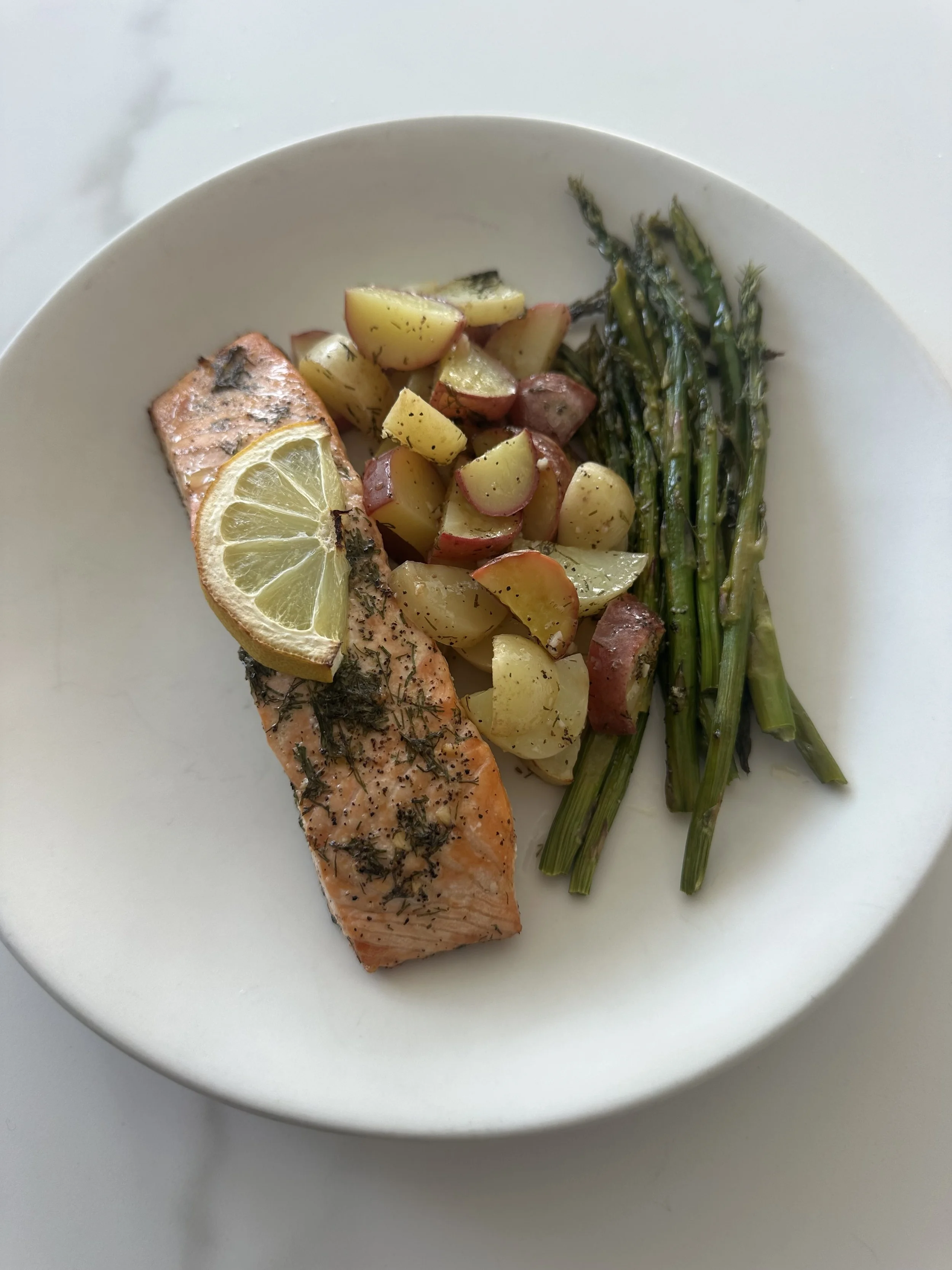 One Pan Baked Lemon Salmon with Asparagus and Potatoes