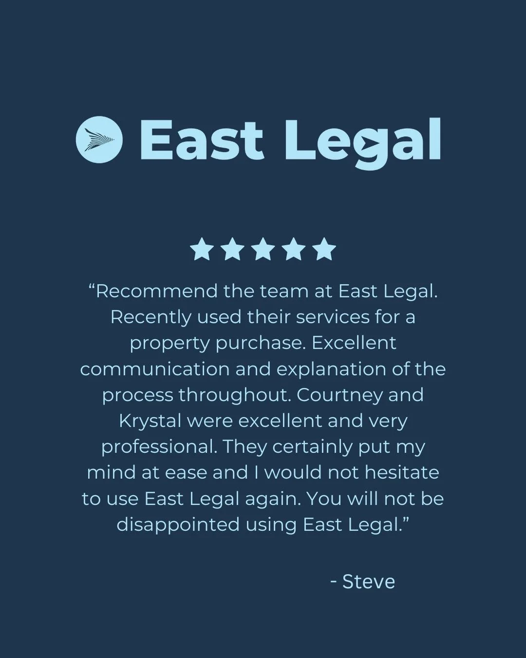 At East Legal, we pride ourselves on providing personalised, efficient, and professional legal services to our clients. Here&rsquo;s what Steve had to say about his experience working with us.

It&rsquo;s always rewarding to hear how our work has pos