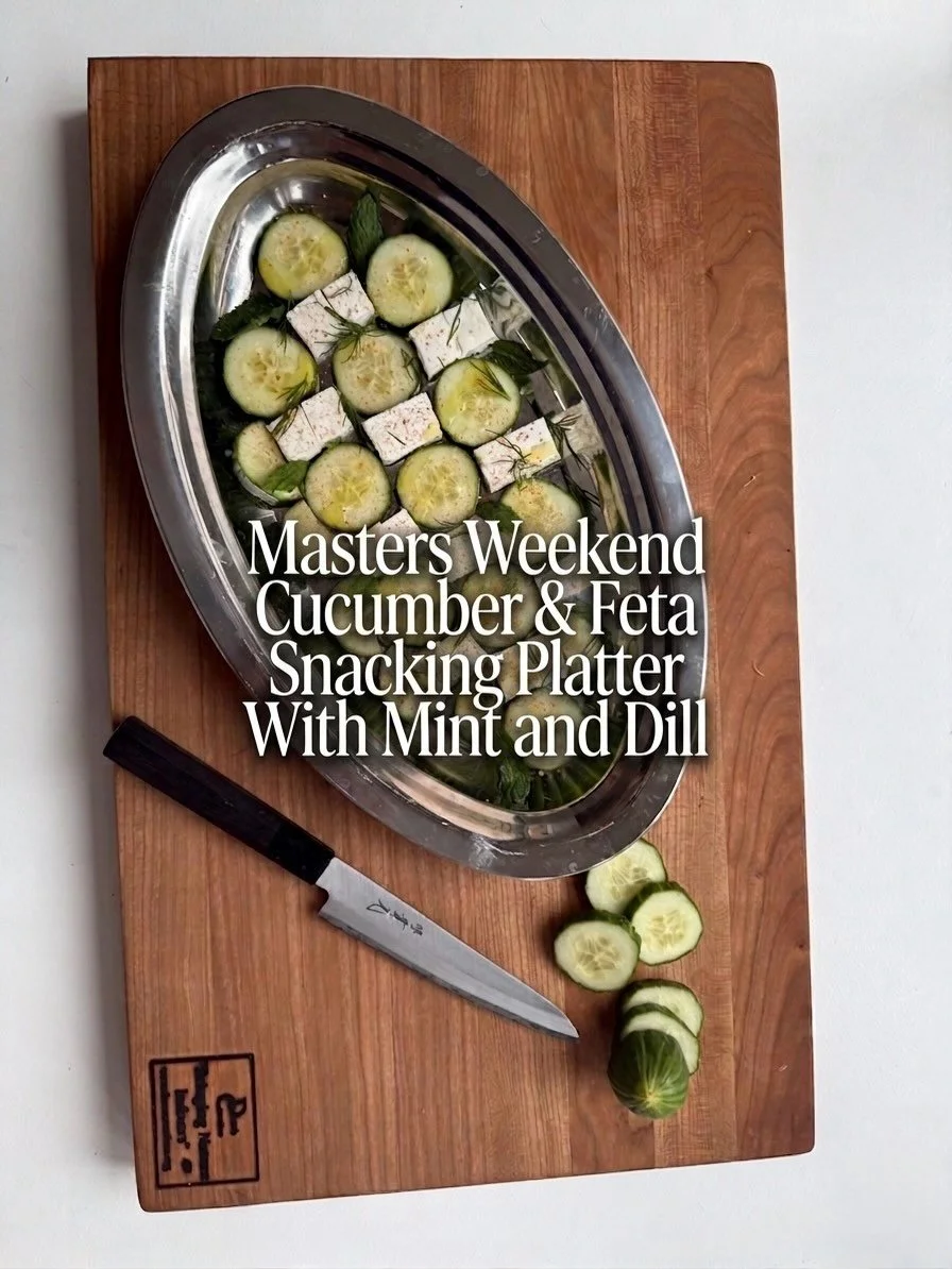 Masters Weekend perfection! ⛳️ Elevating this cucumber &amp; feta snacking platter with mint and dill, all beautifully presented on our stunning Dave&rsquo;s Creations butcher board. The craftsmanship of the board makes even simple, fresh ingredients