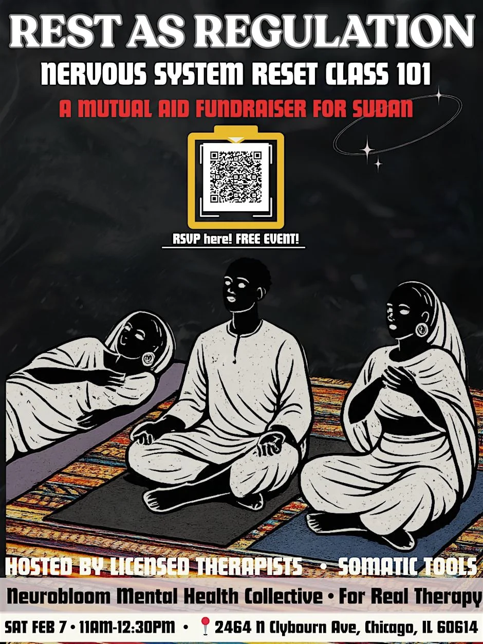 Rest as Regulation Event Flyer for For Real Therapy Chicago Feb 2026