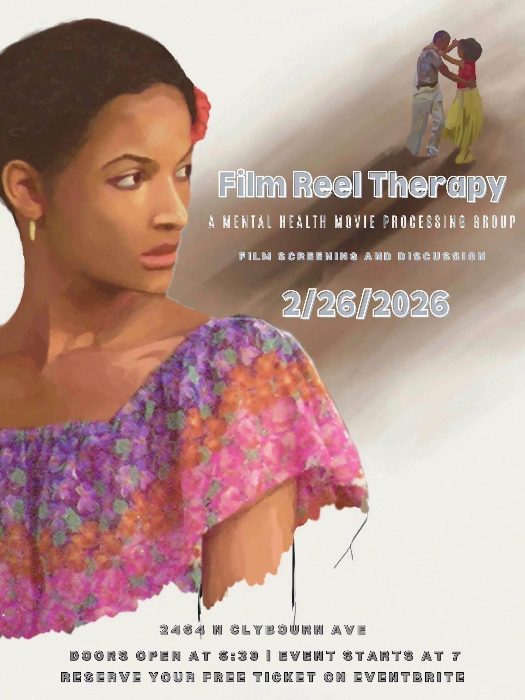 Film Reel Therapy Feb 2026 Event Flyer