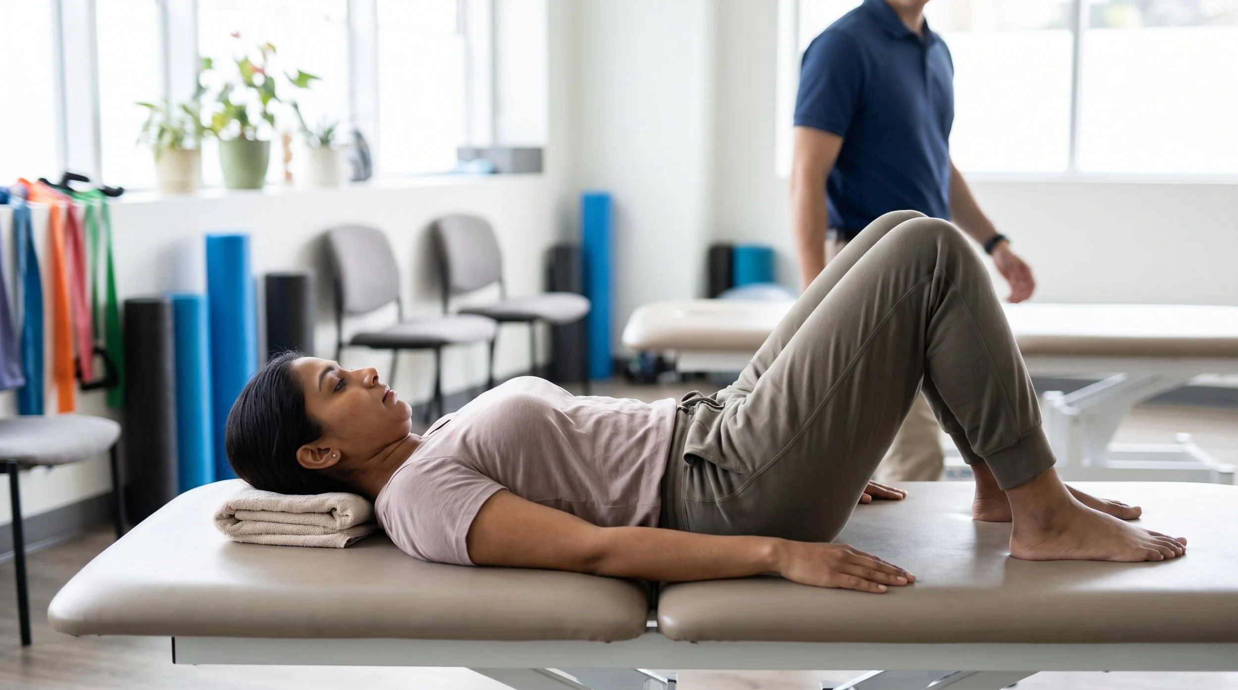Physiotherapist guiding a patient through neck exercises for headache relief