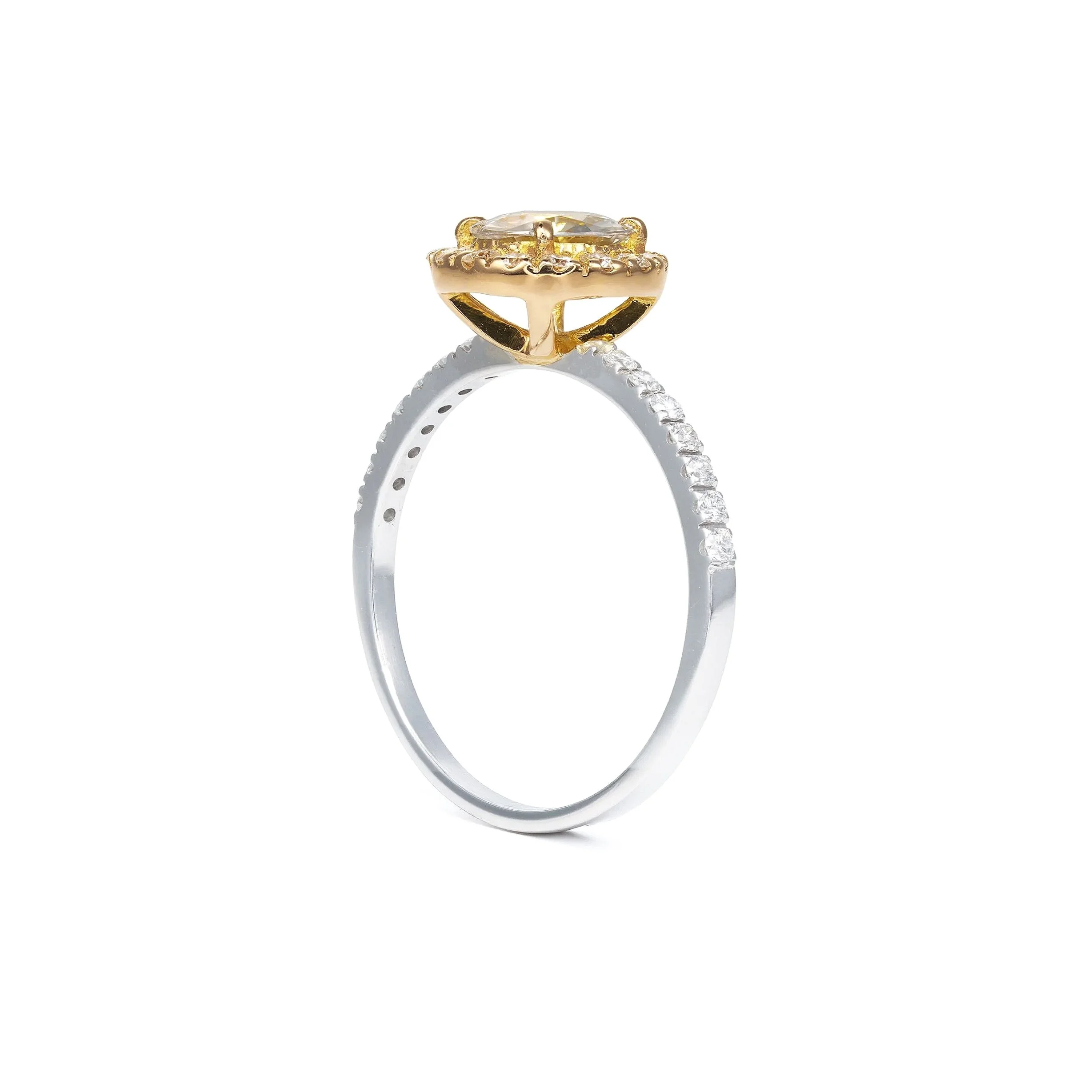 Natural White Sapphire and Diamond, White gold Yellow gold Ring