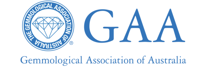 Logo of the Gemmological Association of Australia with a blue diamond icon and text.
