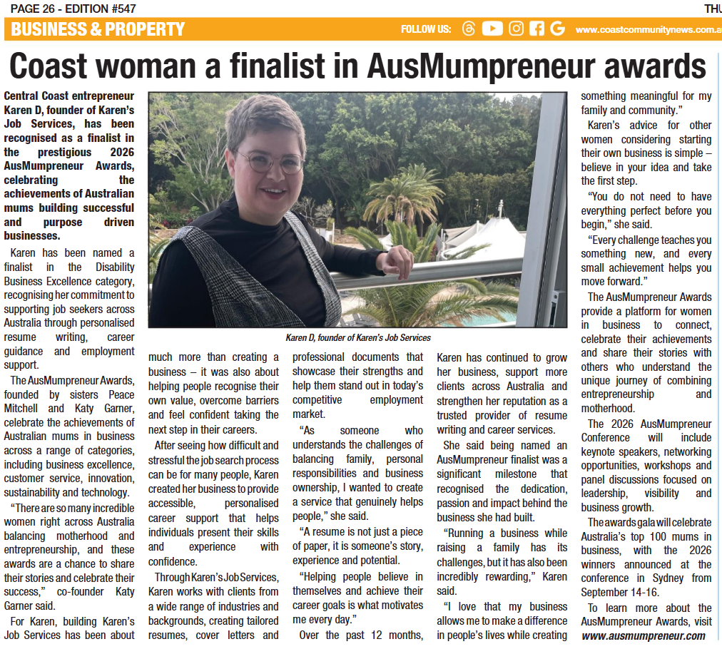 Coast Community News Features Resume Writing Finalist