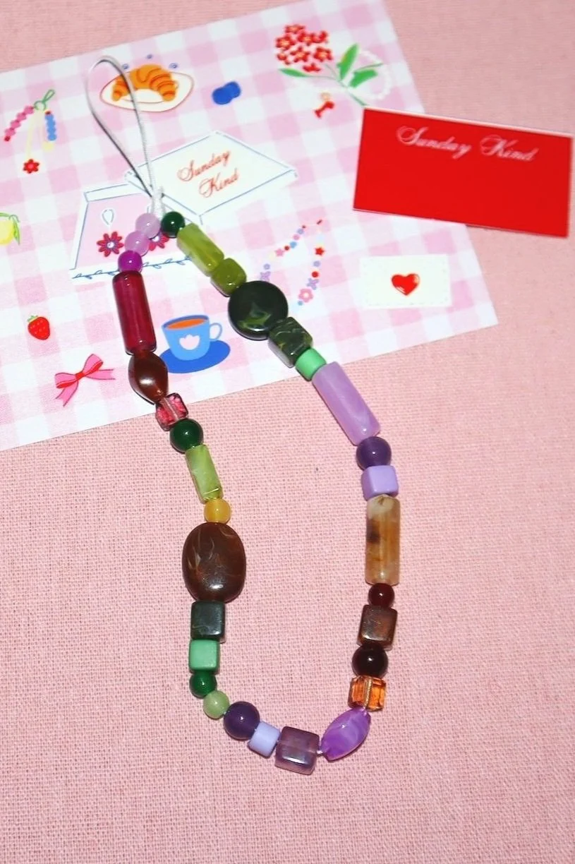 purple green brown phone charm