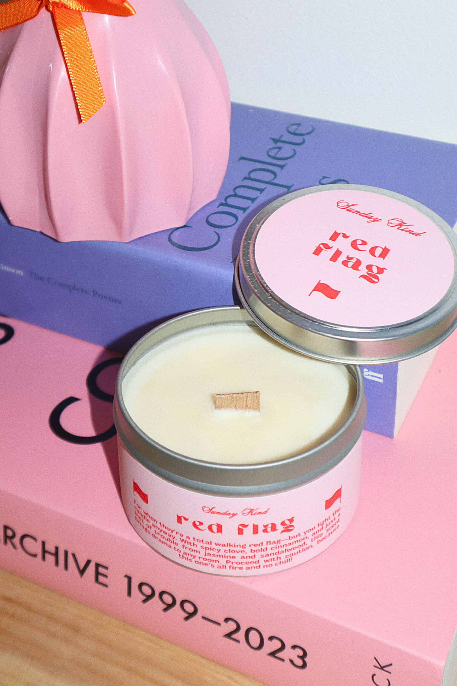 red flag scented tin candle