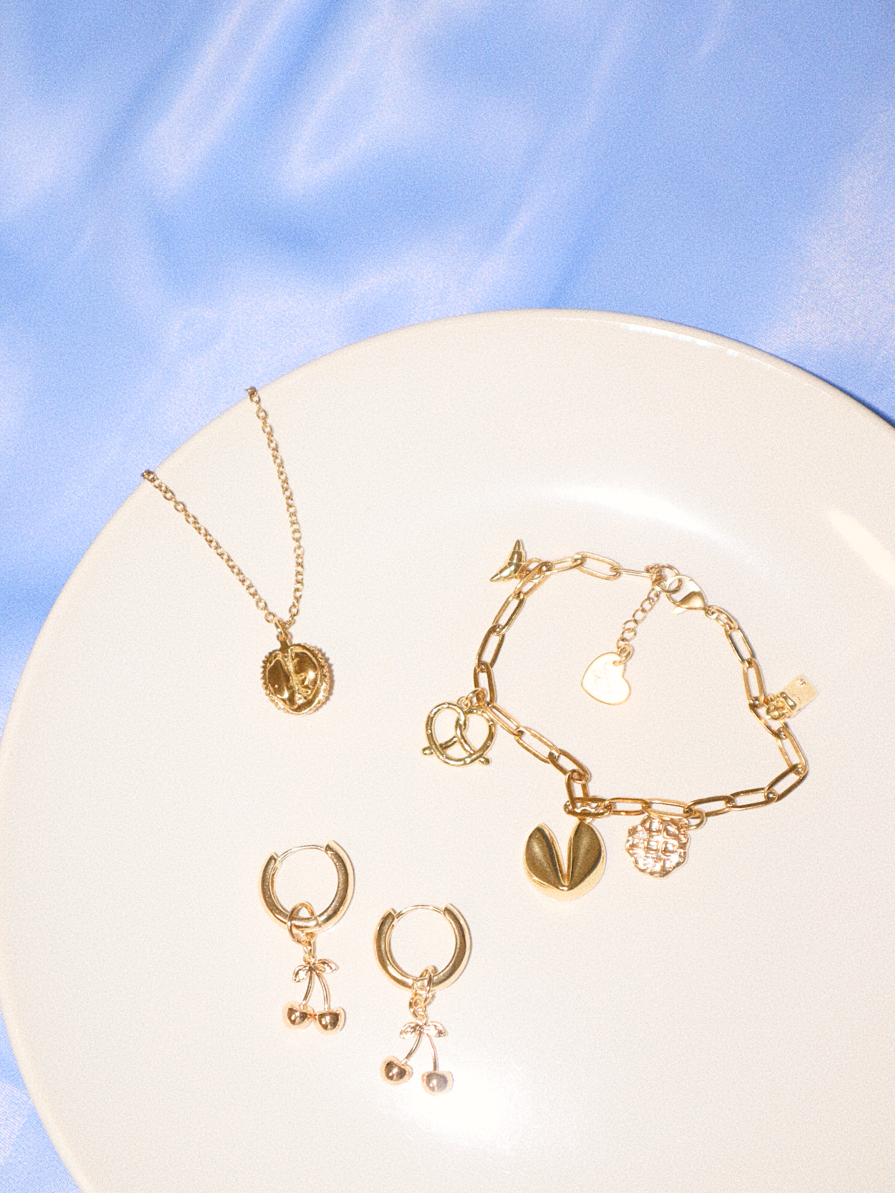 sunday kind tiny gold food fruit charms chain bracelet