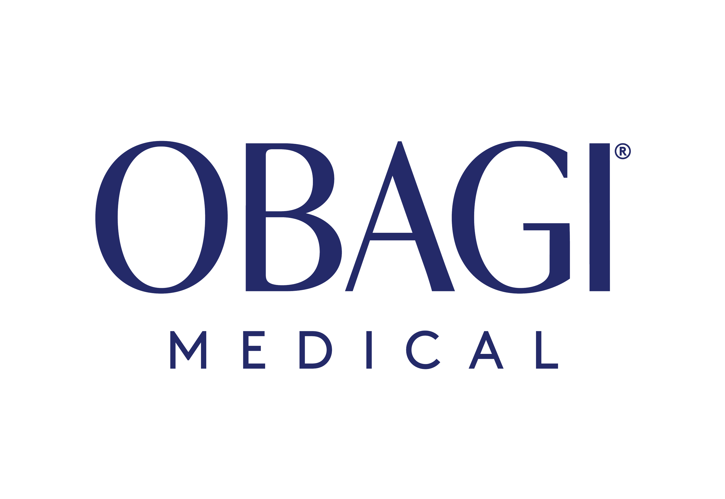 Obagi Medical logo in navy blue text on a black background.