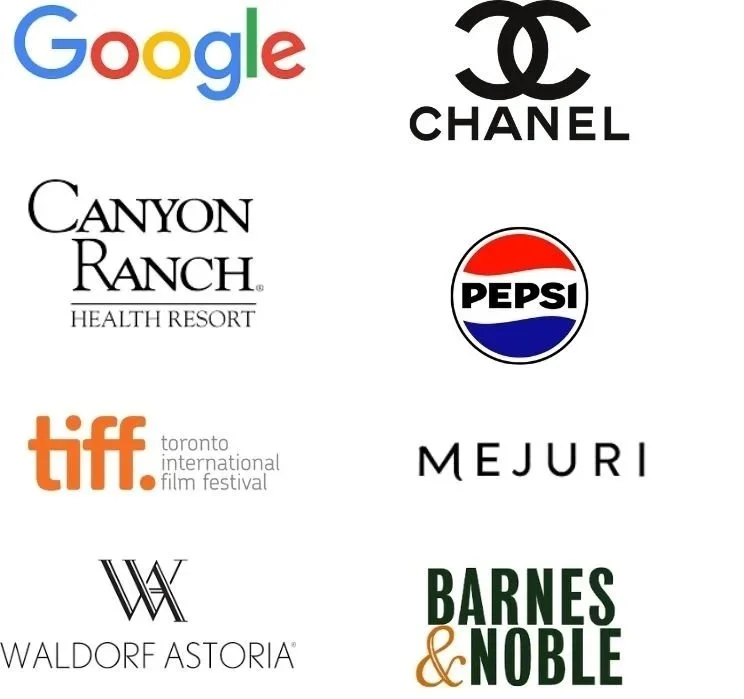 Logos of global brands and organizations that have worked with Lori Dyan, including Google, Chanel, Vogue, Soho House, and TikTok.