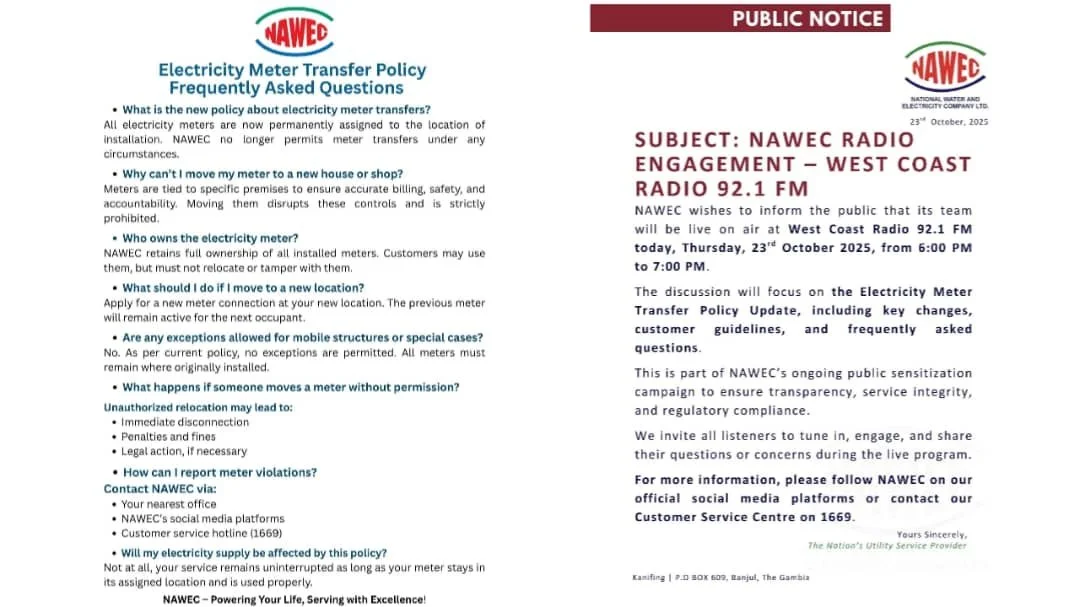 Relocating? NAWEC Says You Must Buy a New Meter for D8,500