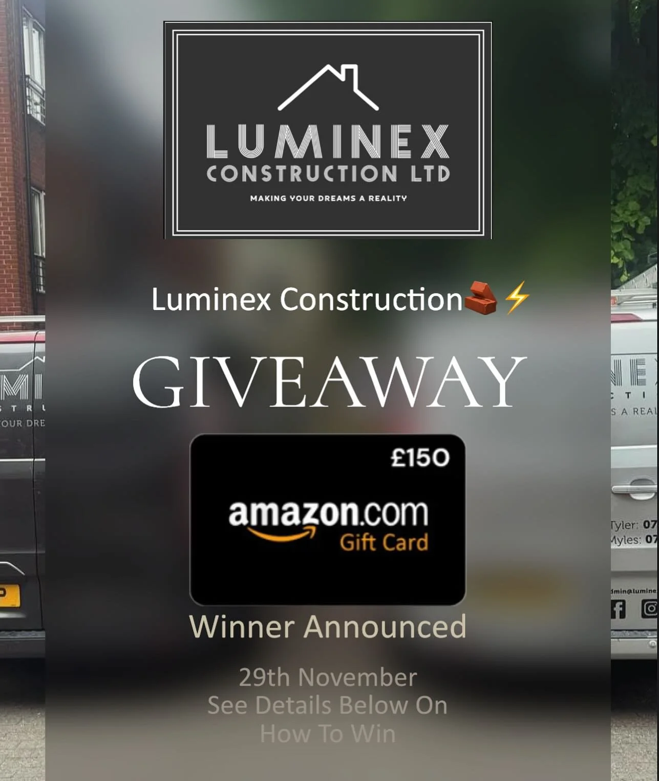 ‼️‼️&pound;150 Amazon Gift Card Giveaway‼️‼️
How to enter 

1️⃣ Follow our account
2️⃣ Share to your story and tag us
3️⃣ Like this post 
4️⃣ Tag 3 friends

Winner will be announced 29th November 6pm

#giveaway #amazon #amazongiftcard #luminexconstru