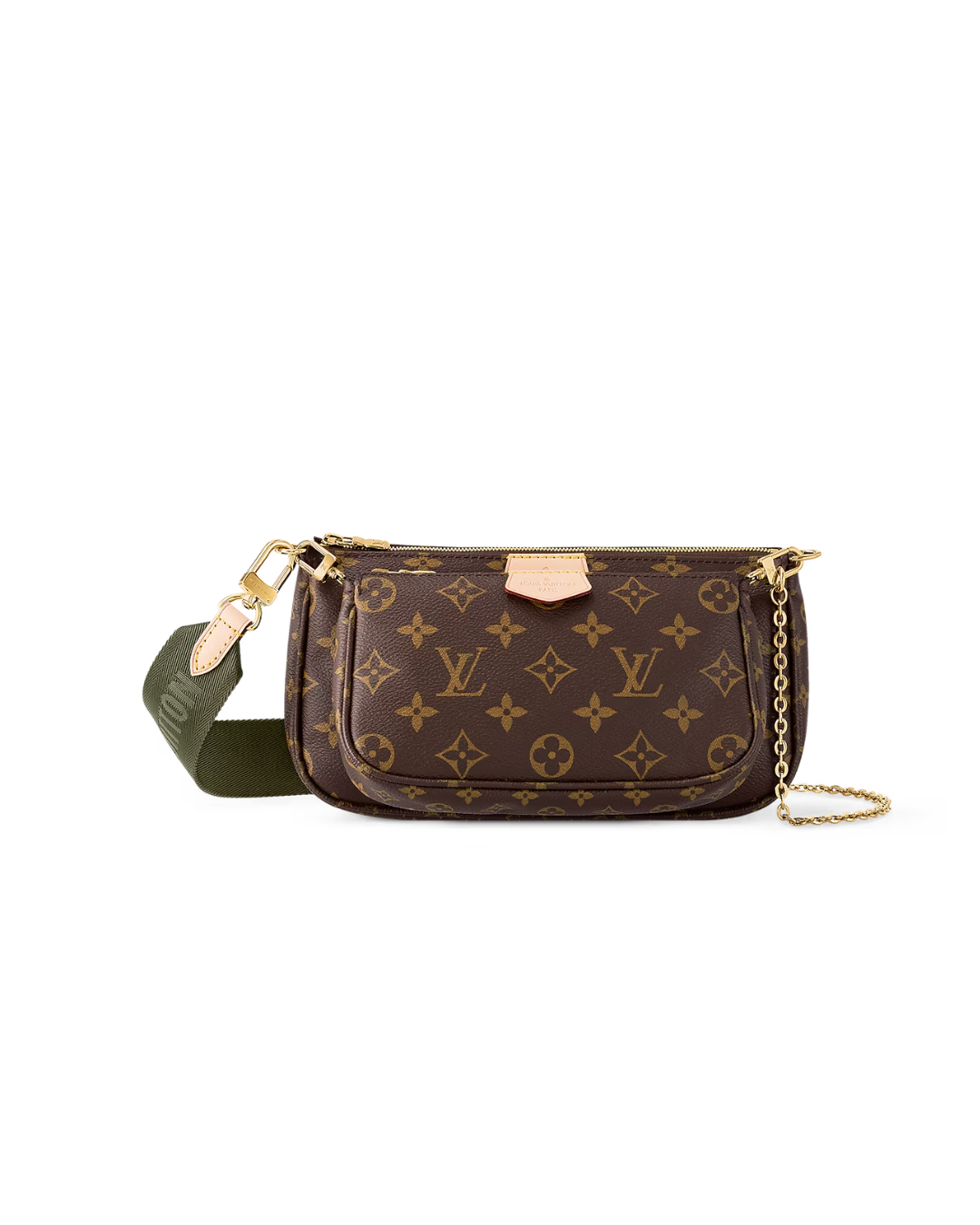 louis vuitton mulit pochette monogram bag with gold chain at indulge bag hire