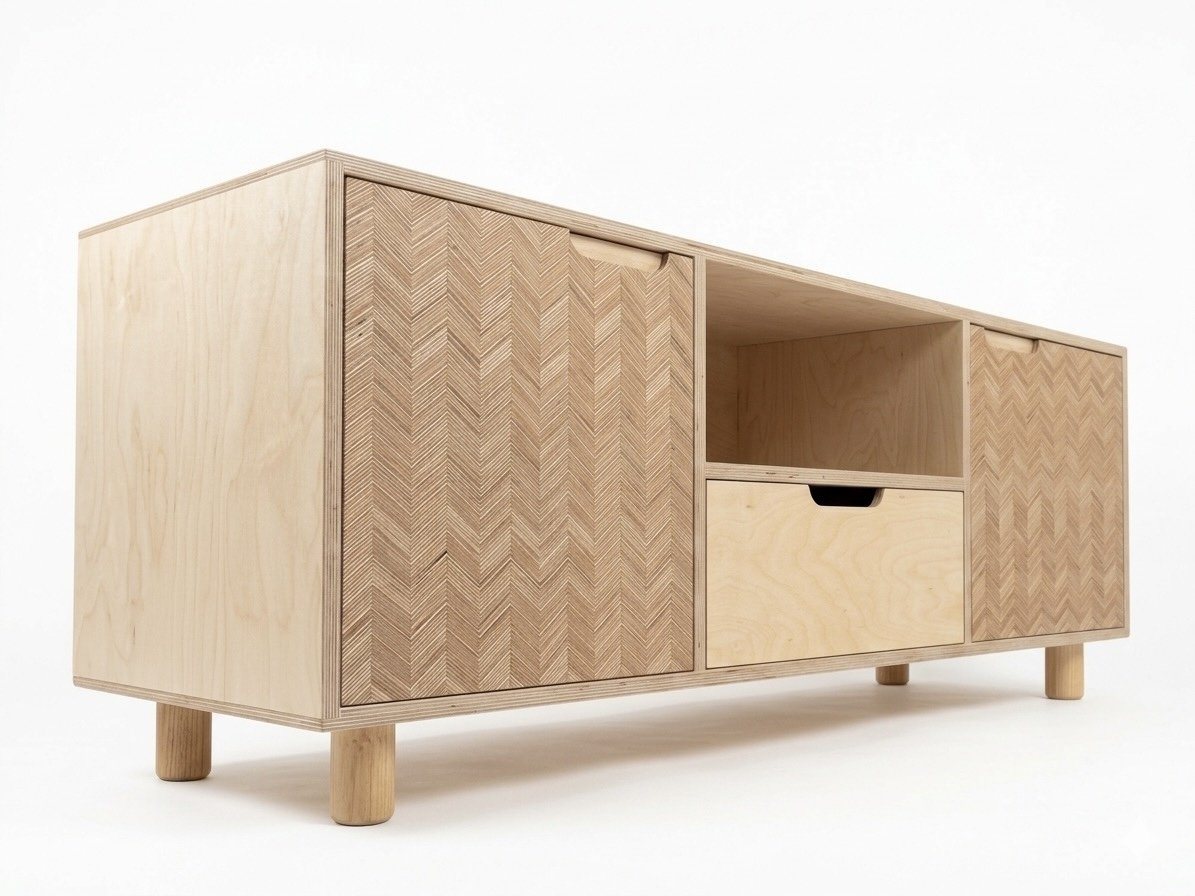 Birch Plywood Media Cabinet with Patterned Plywood.JPG