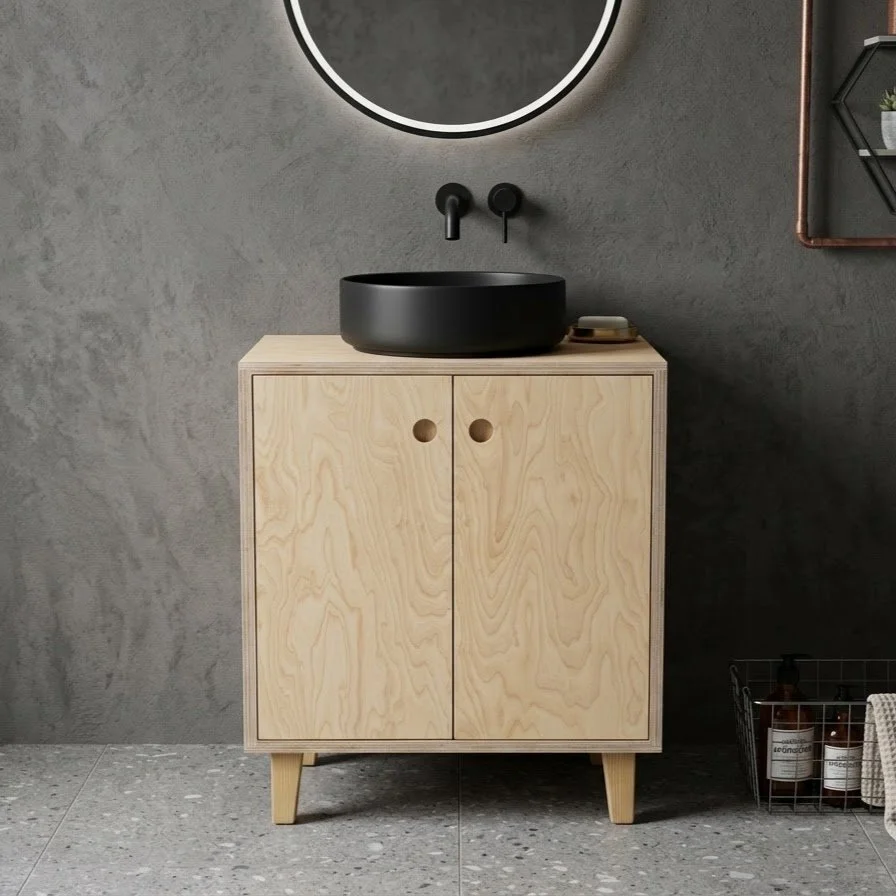Birch Plywood Bathroom Vanity with Doors in bathroom.JPG