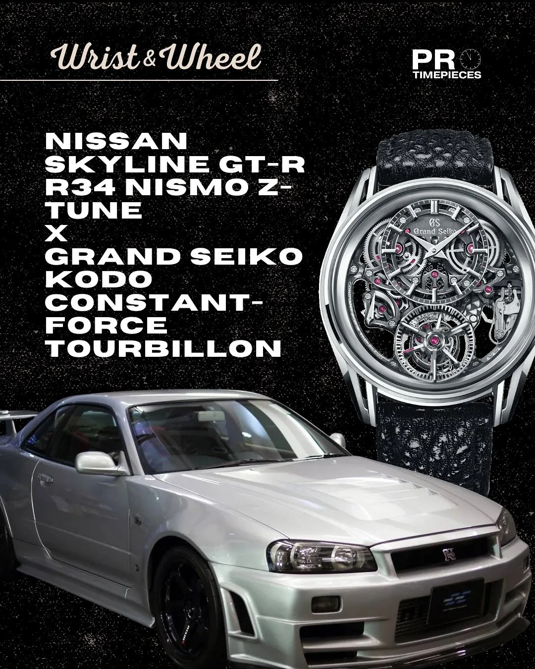If time had a sound, it would beat like a turbocharged engine.
If speed had a pulse, it would tick like a tourbillon.
The Nissan Skyline GT-R R34 Nismo Z-Tune × Grand Seiko Kodo Constant-Force Tourbillon — two Japanese masterpieces buil