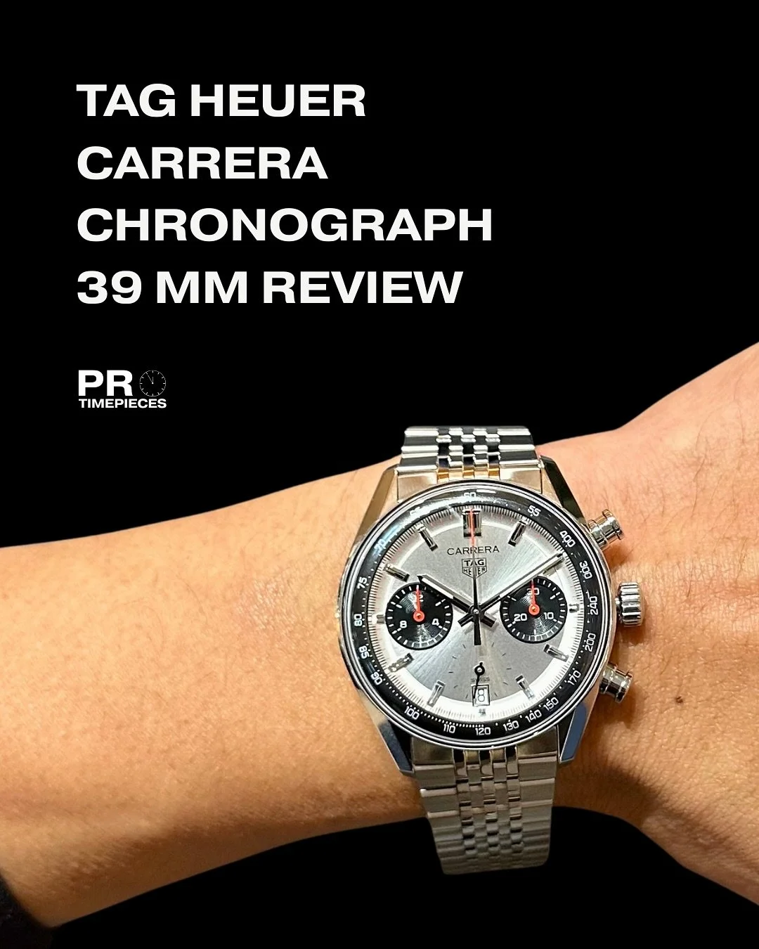 The TAG Heuer Carrera Chronograph 39 mm (Ref. CBS2216.BA0048) brings the spirit of the racetrack to your wrist — a modern “panda” dial with true in-house power under the hood.
From the revived beads-of-rice bracelet to the Glassbox