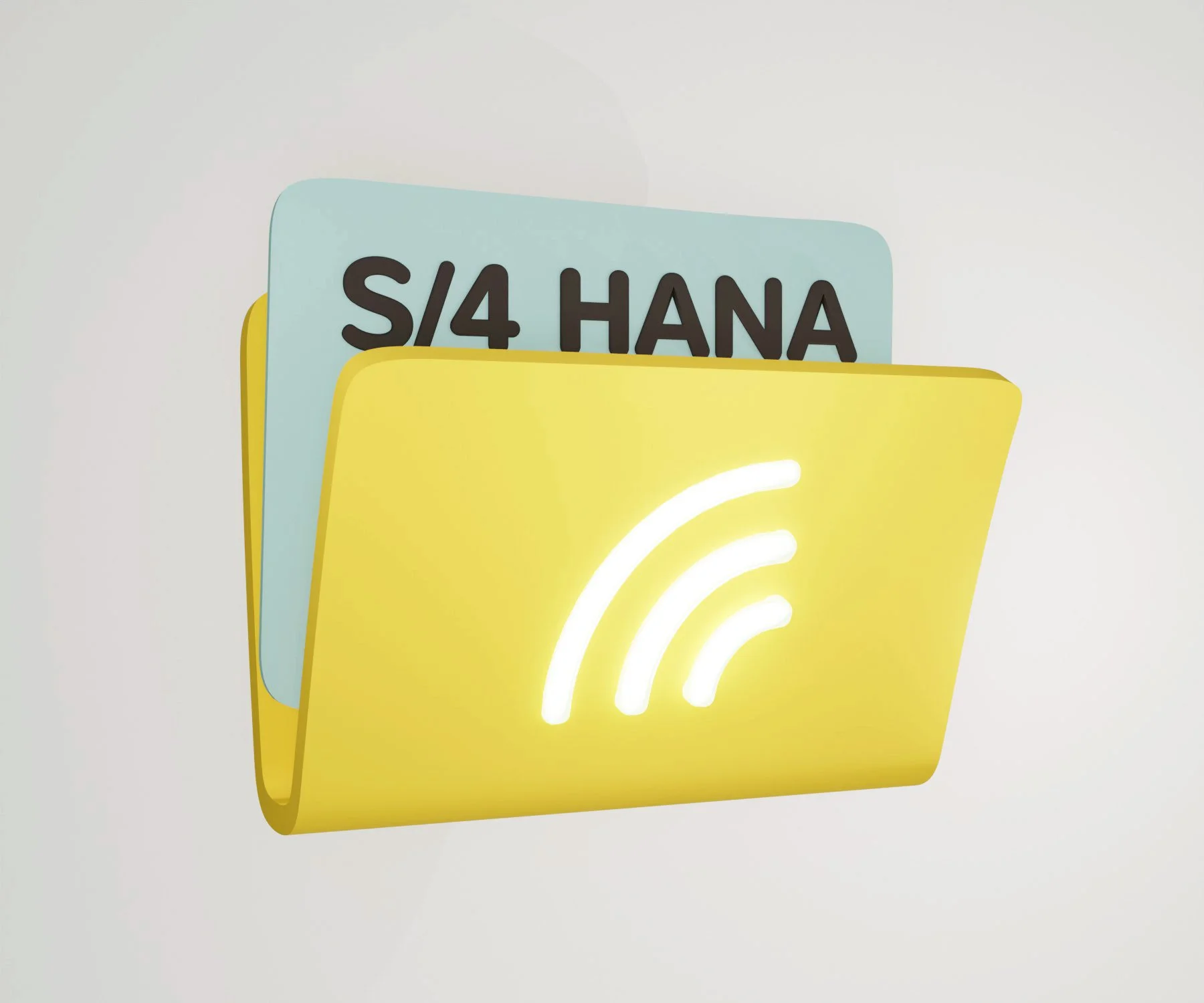 Illustration von einem Gelben Ordner mit der Hochfrequenz Logo, darin ein blaues Blatt mit der Aufschrift  'S/4 HANA'.