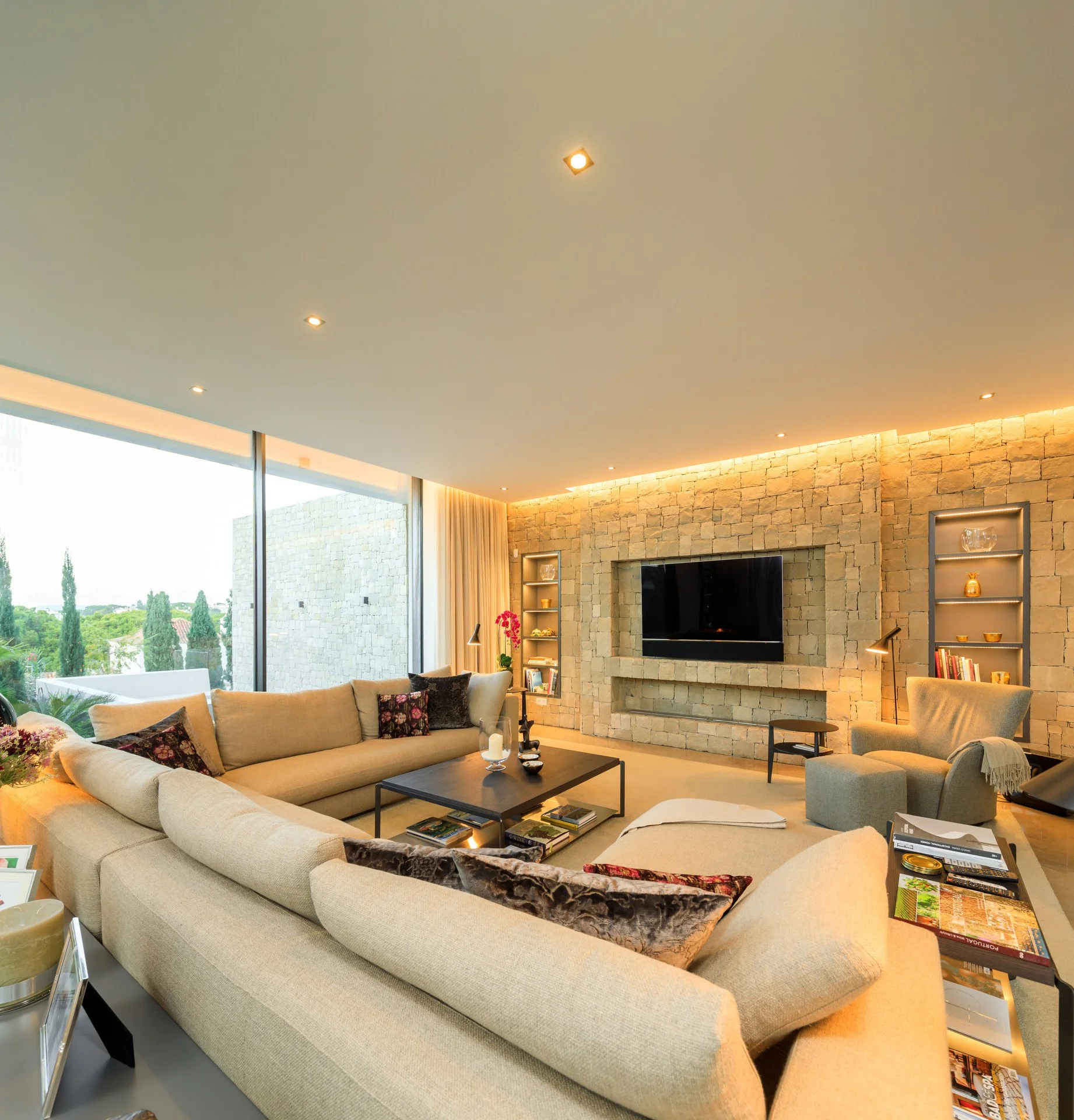 Cozy TV room from an A+ Interiors project