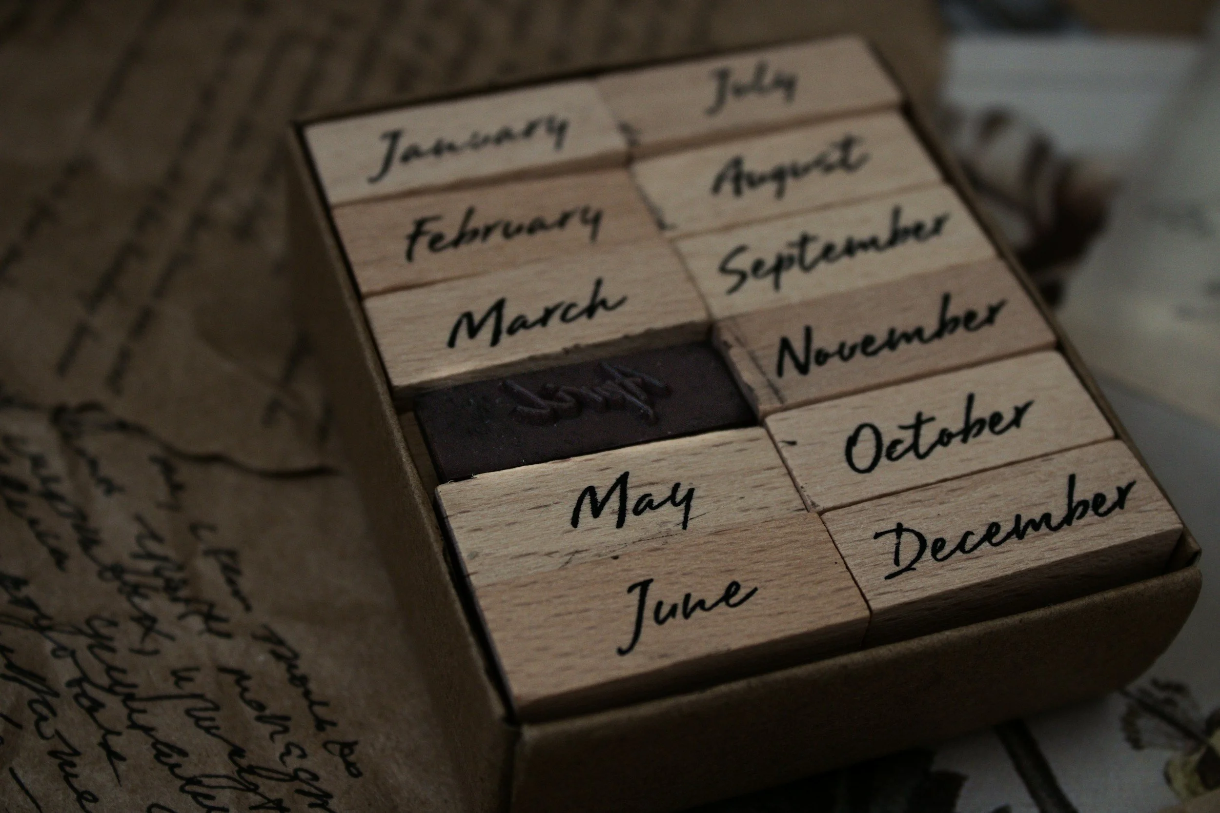 wooden pieces with names of the months
