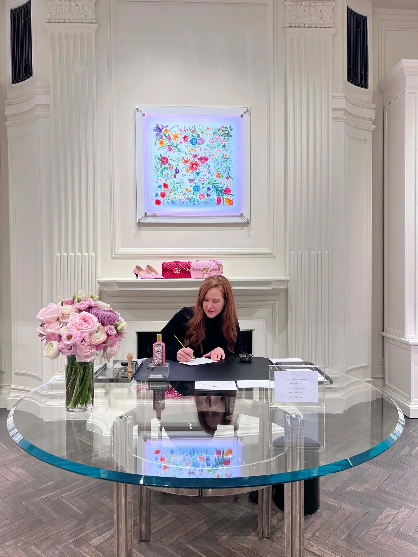 Creating personalised Valentine&rsquo;s notes at the Gucci flagship on New Bond Street, London. Each note was handwritten in silver ink and finished with a hand-poured wax seal set with rose petals.

A pleasure to work within such a beautiful setting
