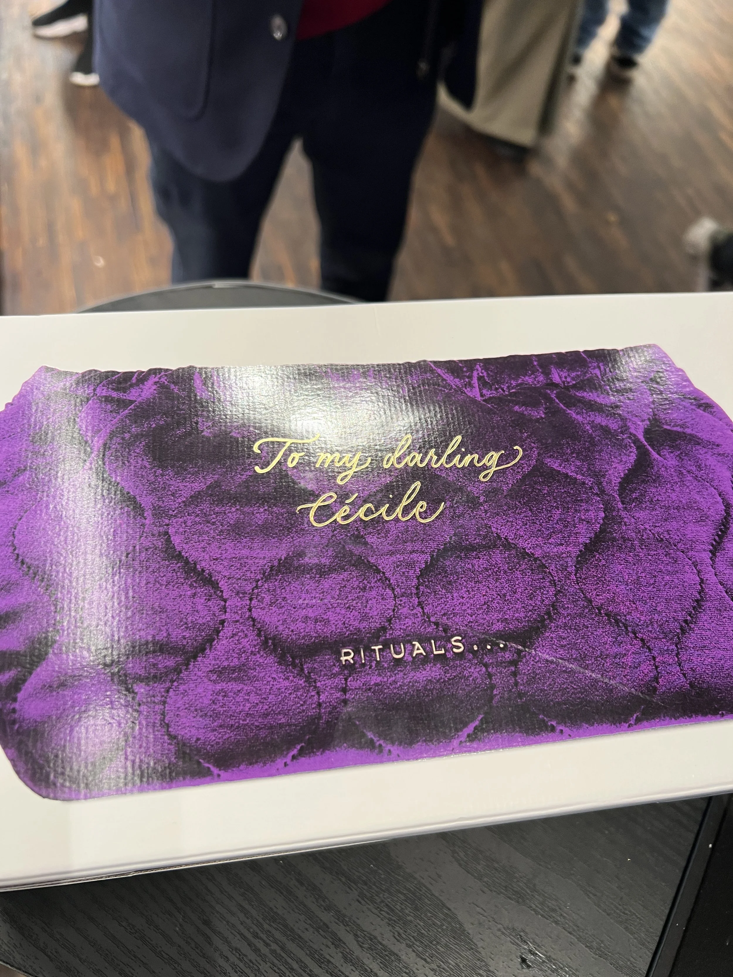 Calligraphy on product packaging for a Rituals Christmas Brand activation event