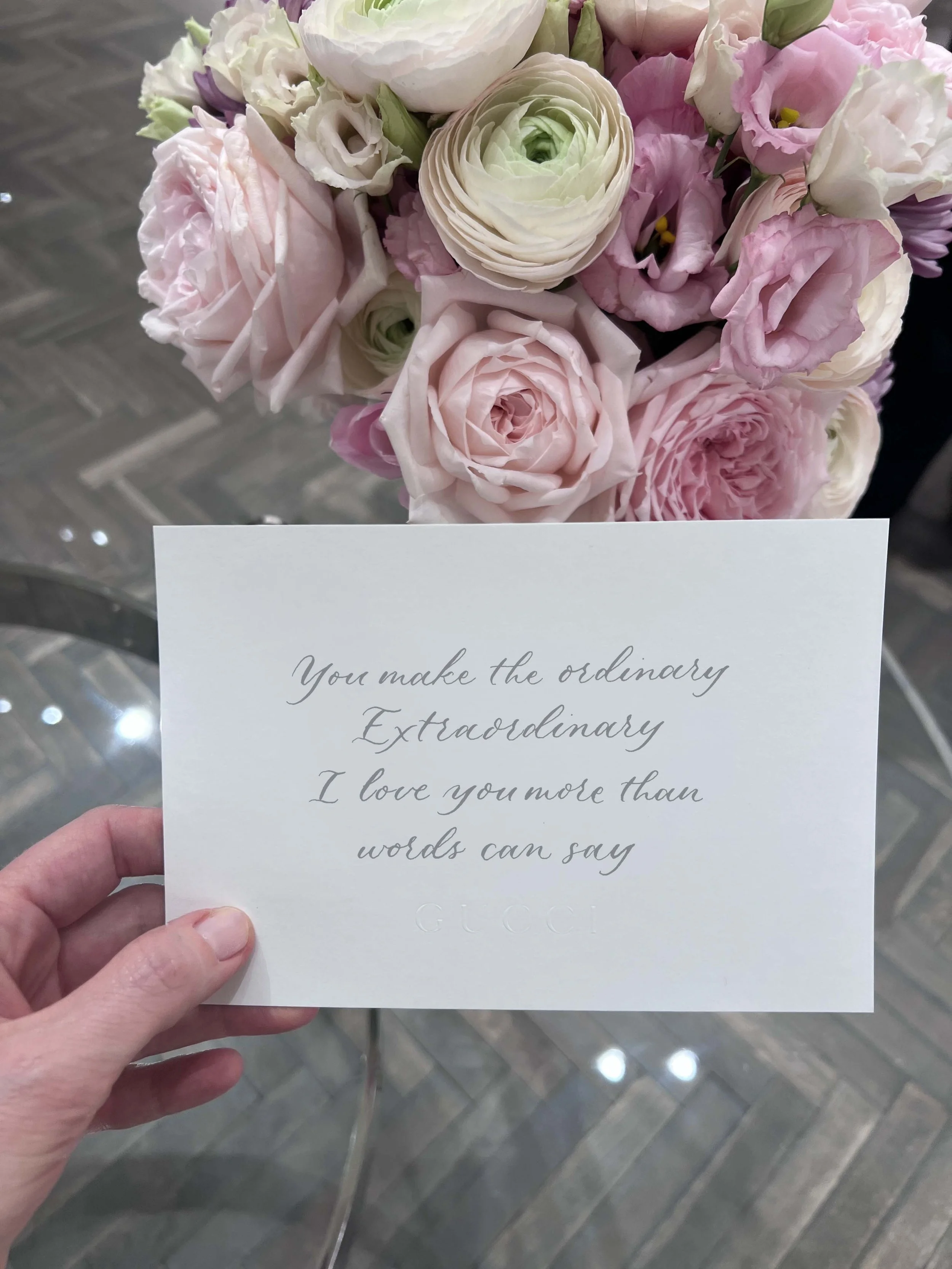 Live calligraphy Valentine's note created at a Gucci event in London