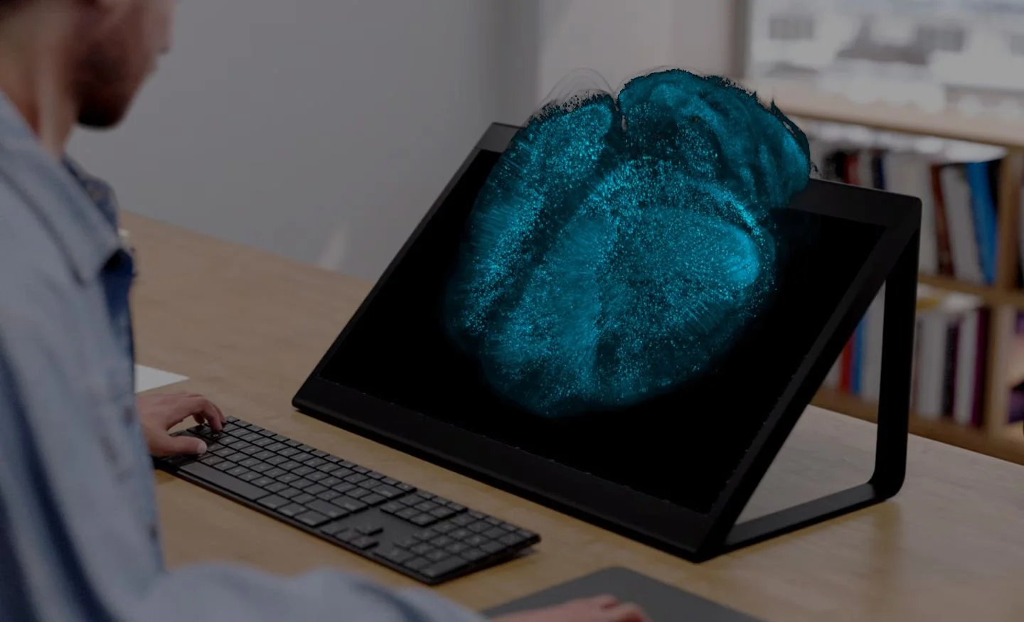 A light sheet image of a mouse brain shown on Sony's SR2 Spatial Reality Display.