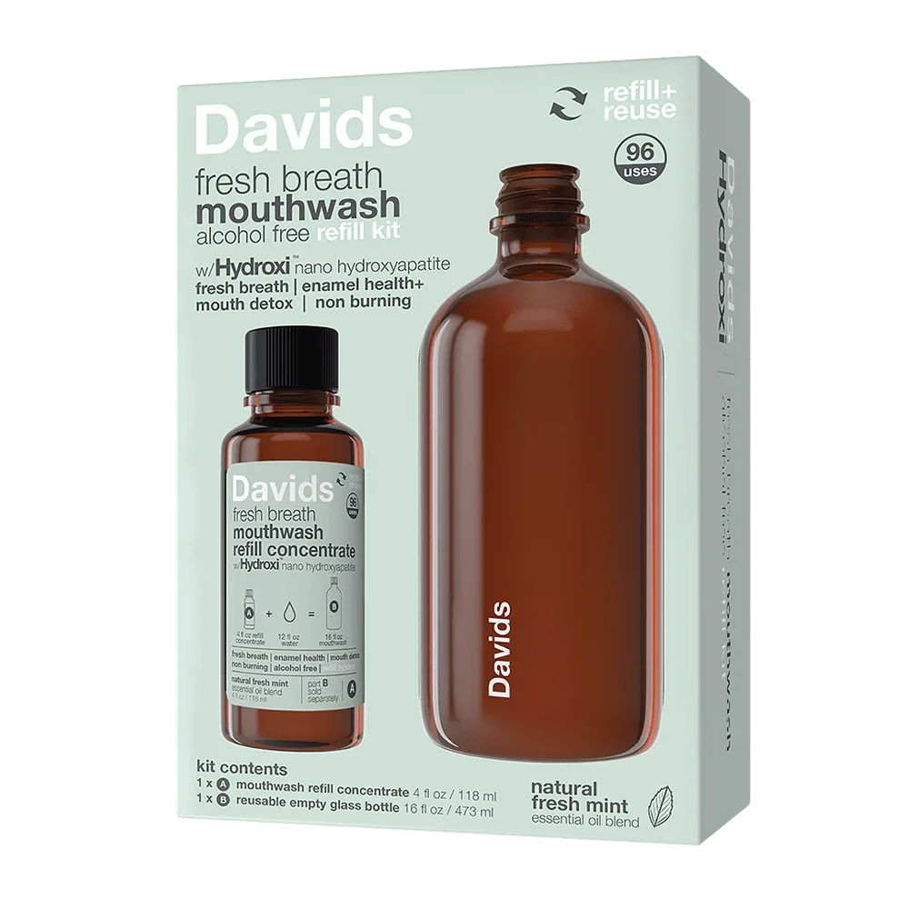 Davids Hydroxi™ fresh breath mouthwash / natural fresh mint / refill kit