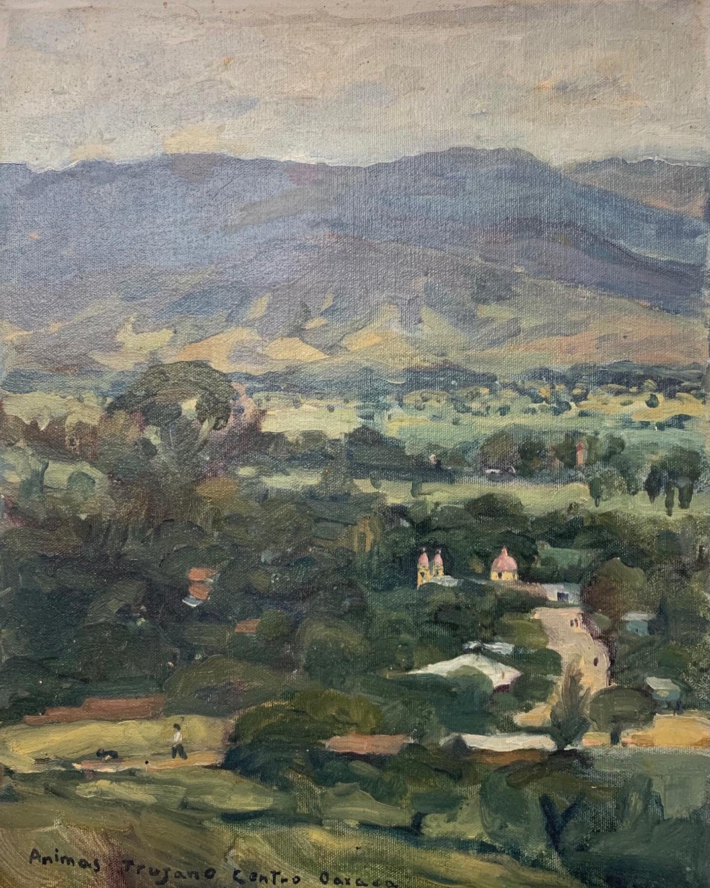 A couple little gems.. early work by Pat Tobin circa 1980.
&ldquo;Animas Trujano Centro Oaxaca&rdquo;
&ldquo;Casa de Oaxaca&rdquo;
Pat loved exploring and painting Oaxaca. 
Animas Trujano is a town in Oaxaca in south-western Mexico. It is part of the