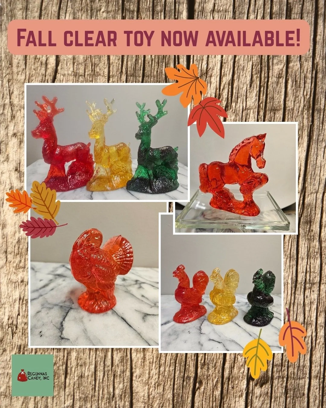 🍂Crisp fall weather means clear toy season is here!

🦌Fall animals and large clear toy are available to order on our website. 

Christmas patterns won't be far behind!